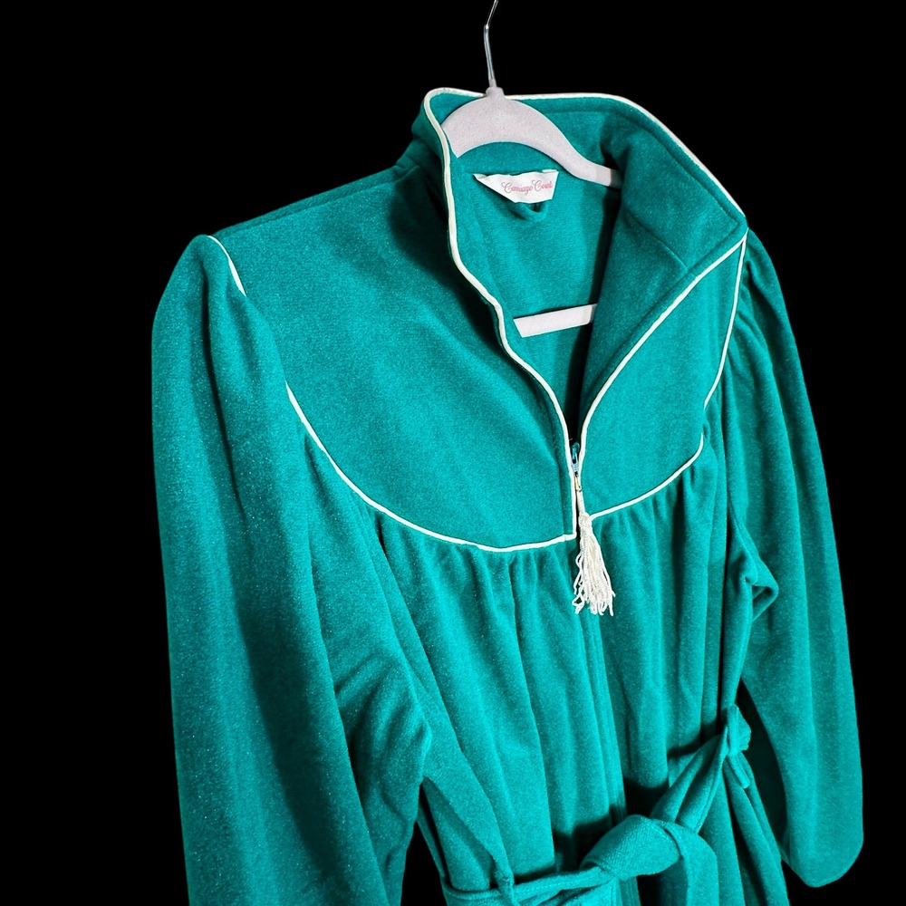 Carriage Court Teal Plush Zipper Front Robe Long Sleeve Full Length Size L 16 18 - Picture 2 of 9